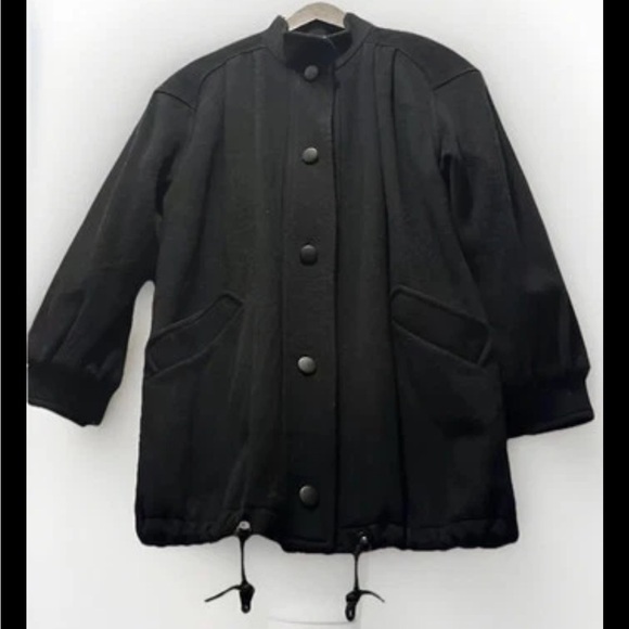 Fleet Street Wool & Suede Black 80s Jacket ~ Shoulder Pads~ Pockets~ Cinch - Picture 3 of 9